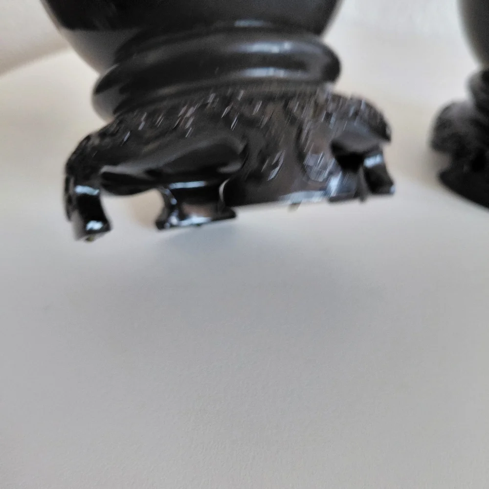 Antique Chinese Foochow Fuzhou Hand Painted Black Lacquered Wood 2 Vases.
